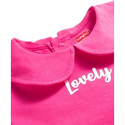 Babyhug 100 % Cotton Knit Full Sleeves Peter Pan Collar Top with Floral & Animal Print - Dark Pink