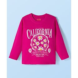 Babyhug 100% Cotton Knit Full Sleeves T-Shirt with California & Floral Text Print - Dark Pink