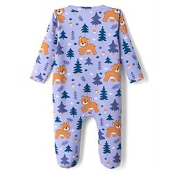 Babyhug Cotton Knit Full Sleeves Sleepsuit With Animal Print - Lavender