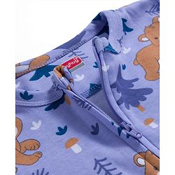 Babyhug Cotton Knit Full Sleeves Sleepsuit With Animal Print - Lavender