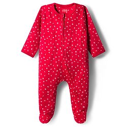 Babyhug Cotton Knit Full Sleeves Footed Sleepsuit With Alphabets Print - Red