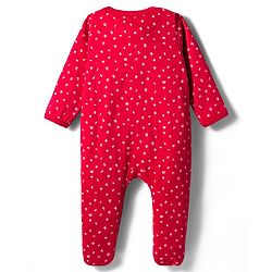 Babyhug Cotton Knit Full Sleeves Footed Sleepsuit With Alphabets Print - Red