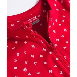 Babyhug Cotton Knit Full Sleeves Footed Sleepsuit With Alphabets Print - Red