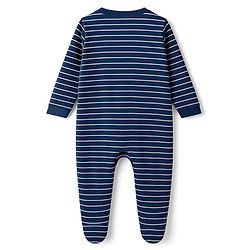 Babyhug Cotton Knit Full Sleeves Footed Sleepsuit With Stripes & Animal Print - Navy Blue