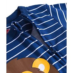 Babyhug Cotton Knit Full Sleeves Footed Sleepsuit With Stripes & Animal Print - Navy Blue