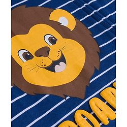 Babyhug Cotton Knit Full Sleeves Footed Sleepsuit With Stripes & Animal Print - Navy Blue