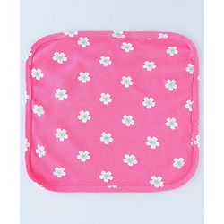 Babyhug Cotton Knit Wash Cloth with Floral Print Pack of 6 - Navy Blue Pink & Yellow