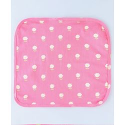 Babyhug Cotton Knit Wash Cloth with Floral Print Pack of 6 - Navy Blue Pink & Yellow