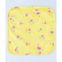 Babyhug Cotton Knit Wash Cloth with Floral Print Pack of 6 - Navy Blue Pink & Yellow