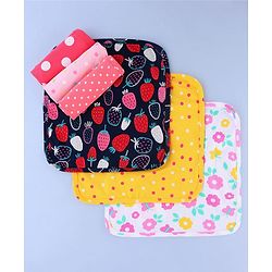 Babyhug Cotton Knit Wash Cloths with Floral & Polka Dot Pack Of 6 L 25.4 x B 25.4 cm - White Yellow & Pink