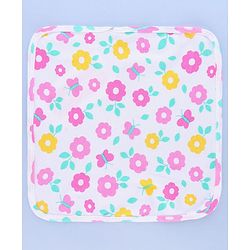 Babyhug Cotton Knit Wash Cloths with Floral & Polka Dot Pack Of 6 L 25.4 x B 25.4 cm - White Yellow & Pink