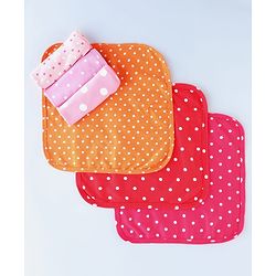 Babyhug Cotton Knit Wash Cloth with Polka Dots Print Pack of 6 - Orange Red & Pink