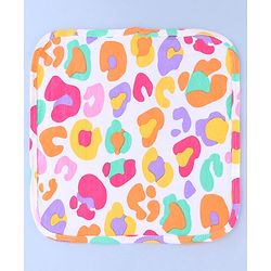 Babyhug Cotton Knit Wash Cloths with Floral & Polka Dot Pack Of 6 L 25.4 x B 25.4 cm - White Orange & Navy Blue