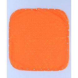 Babyhug Cotton Knit Wash Cloths with Floral & Polka Dot Pack Of 6 L 25.4 x B 25.4 cm - White Orange & Navy Blue