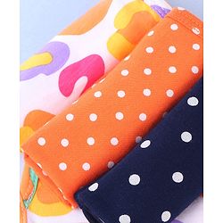 Babyhug Cotton Knit Wash Cloths with Floral & Polka Dot Pack Of 6 L 25.4 x B 25.4 cm - White Orange & Navy Blue