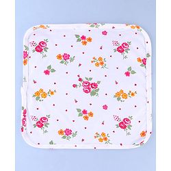 Babyhug Cotton Knit Wash Cloths with Floral Print Pack Of 6 L 25.4 x B 25.4 cm - White Yellow & Plum