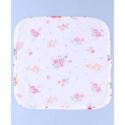 Babyhug Cotton Knit Wash Cloths with Floral Print Pack Of 6 L 25.4 x B 25.4 cm - White Yellow & Plum