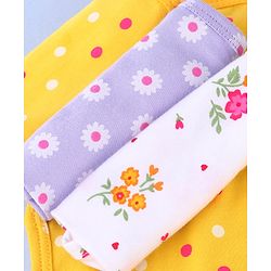 Babyhug Cotton Knit Wash Cloths with Floral Print Pack Of 6 L 25.4 x B 25.4 cm - White Yellow & Plum