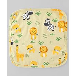 Babyhug Cotton Knit Wash Cloth with Animal & Sea Life Print Pack of 6 - Yellow Lilac & Light Blue