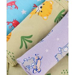 Babyhug Cotton Knit Wash Cloth with Animal & Sea Life Print Pack of 6 - Yellow Lilac & Light Blue