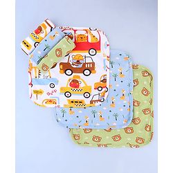 Babyhug Cotton Knit Wash Cloths with Vehicle & Animal Pack Of 6 L 25.4 x B 25.4 cm - White Light Blue & Light Green