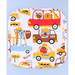 Babyhug Cotton Knit Wash Cloths with Vehicle & Animal Pack Of 6 L 25.4 x B 25.4 cm - White Light Blue & Light Green