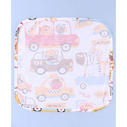 Babyhug Cotton Knit Wash Cloths with Vehicle & Animal Pack Of 6 L 25.4 x B 25.4 cm - White Light Blue & Light Green