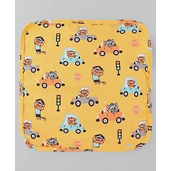 Babyhug Cotton Knit Wash Cloth with Animal & Vehicle Print Pack of 6 - Yellow White & Navy Blue