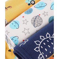 Babyhug Cotton Knit Wash Cloth with Animal & Vehicle Print Pack of 6 - Yellow White & Navy Blue