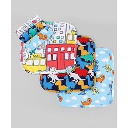 Babyhug Cotton Knit Wash Cloth with Animal & Vehicle Print Pack of 6 - Light Blue & Navy Blue
