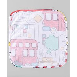 Babyhug Cotton Knit Wash Cloth with Animal & Vehicle Print Pack of 6 - Light Blue & Navy Blue