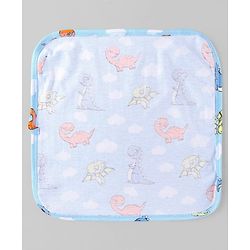 Babyhug Cotton Knit Wash Cloth with Animal & Vehicle Print Pack of 6 - Light Blue & Navy Blue