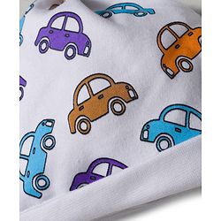 Babyhug 100% Cotton Knit Cap with Vehicle Print Pack of 2 White & Orange - 14 cm Diameter