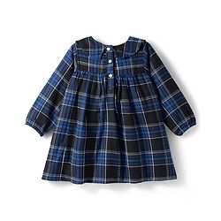 Babyhug Cotton Woven Full Sleeves Checkered Peter Pan Collared Frock - Blue