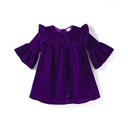 Babyhug Cotton Woven Full Bell Sleeves Solid Color Frock with Sling Bag & Bow Applique - Purple