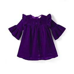 Babyhug Cotton Woven Full Bell Sleeves Solid Color Frock with Sling Bag & Bow Applique - Purple