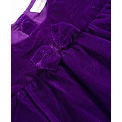 Babyhug Cotton Woven Full Bell Sleeves Solid Color Frock with Sling Bag & Bow Applique - Purple
