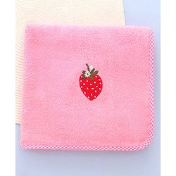 Babyhug Cotton Terry Woven Bath Towel With Strawberry Embroidery L 96 x B 46 cm - Baby Pink