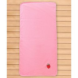 Babyhug Cotton Terry Woven Bath Towel With Strawberry Embroidery L 96 x B 46 cm - Baby Pink