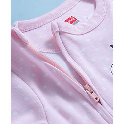 Babyhug Cotton Knit Full Sleeves Sleepsuit With Animal Print - Pink