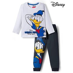 Babyhug Disney Single Jersey Knit Full Sleeves T-Shirt and Track Pant with Mickey Mouse and Friends Graphic - White & Black
