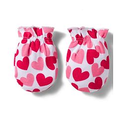 Babyhug 100% Cotton Knit  Mittens & Booties Set with Heart Print - Pink