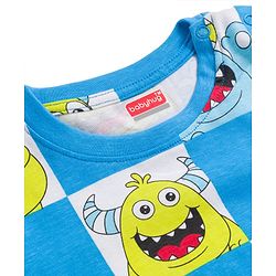 Babyhug Cotton Knit Full Sleeves Co-ords Night Suit With Animal Print - Blue
