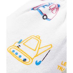 Babyhug 100% Cotton Knit  Mittens & Booties Set with Vehicle Print - White