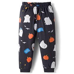 Babyhug Cotton Knit Full Sleeve Night Suit with Ghost Print - Charcoal Grey