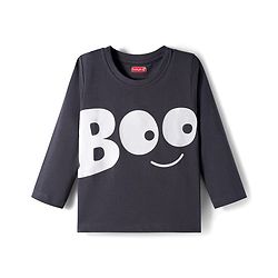 Babyhug Cotton Knit Full Sleeve Night Suit with Ghost Print - Charcoal Grey