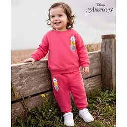 Babyhug Disney Terry Knit Full Sleeves Sweatshirt and Track Pant Set with Marie Graphic - Pink