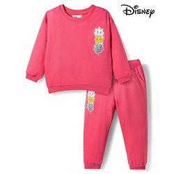 Babyhug Disney Terry Knit Full Sleeves Sweatshirt and Track Pant Set with Marie Graphic - Pink