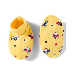 Babyhug 100% Cotton Knit Mittens and Bootie Set with Vehicle - Yellow