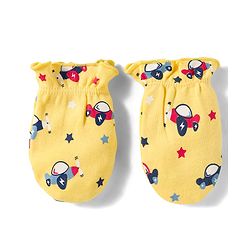 Babyhug 100% Cotton Knit Mittens and Bootie Set with Vehicle - Yellow